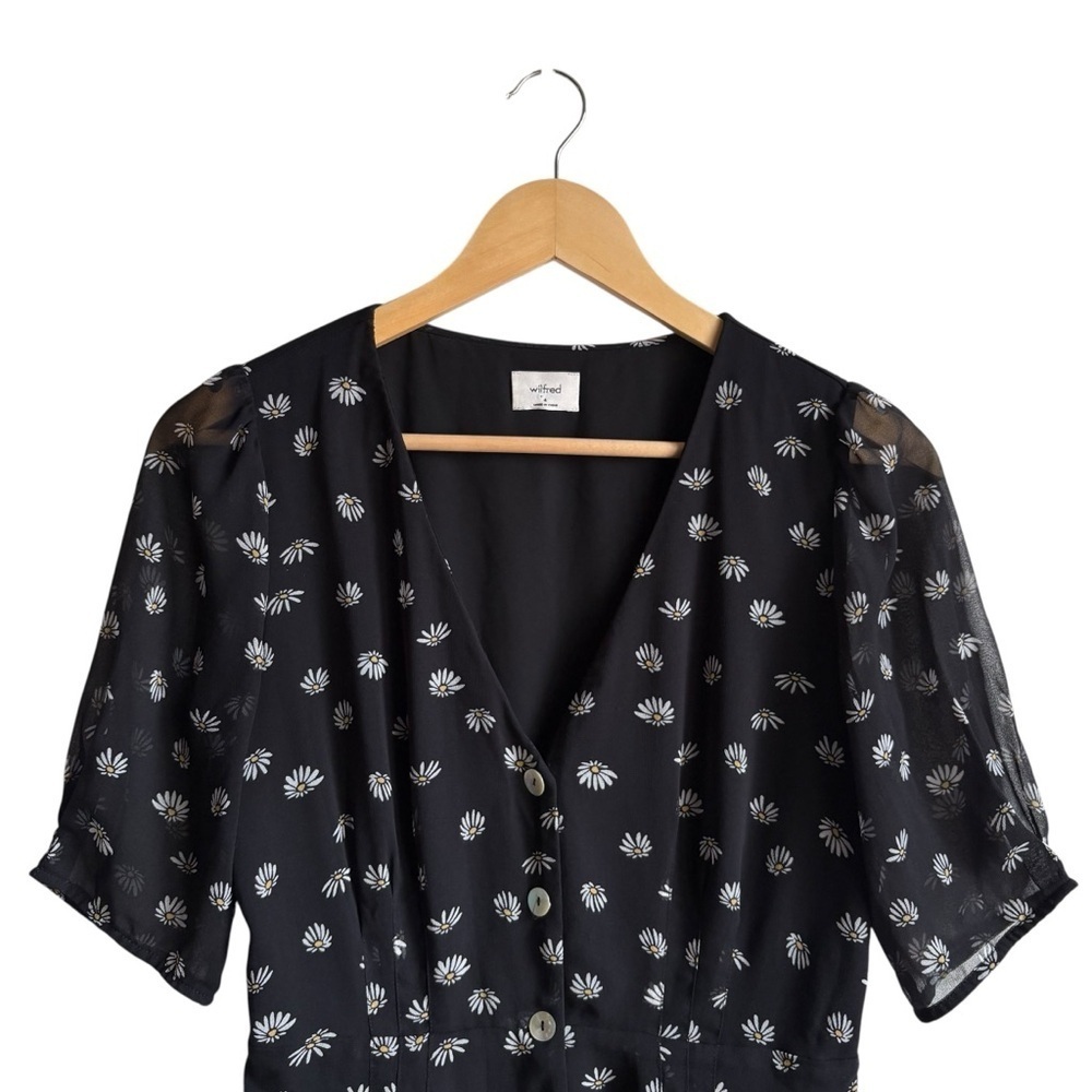 Aritzia Wilfred New Button Front Dress Size 4 Daisies Black White Floral - Picture 3 of 12